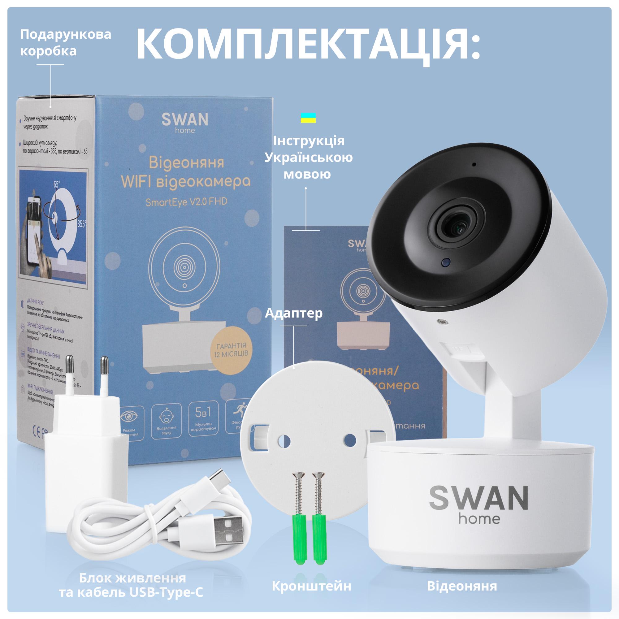 Видеоняня Swan Baby Home Smart Eye V2.0 Wi-Fi 360 градусов с подключением к телефону Белый (64975736) - фото 9