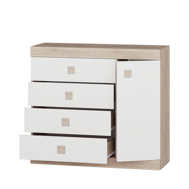 Комод для спальни с выдвижными ящиками Еверест Соната 5 105х38х93,5 см Дуб сонома/Белый (1633466)