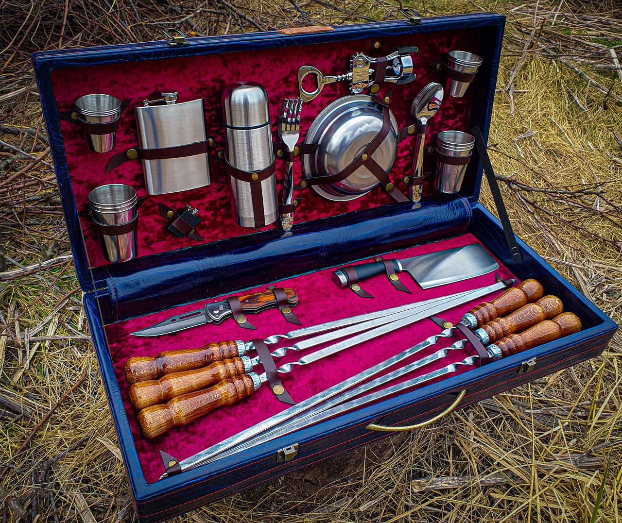 Подарунковий набір шампурів Максимум Люкс у дерев'яному кейсі зі шкірою №4