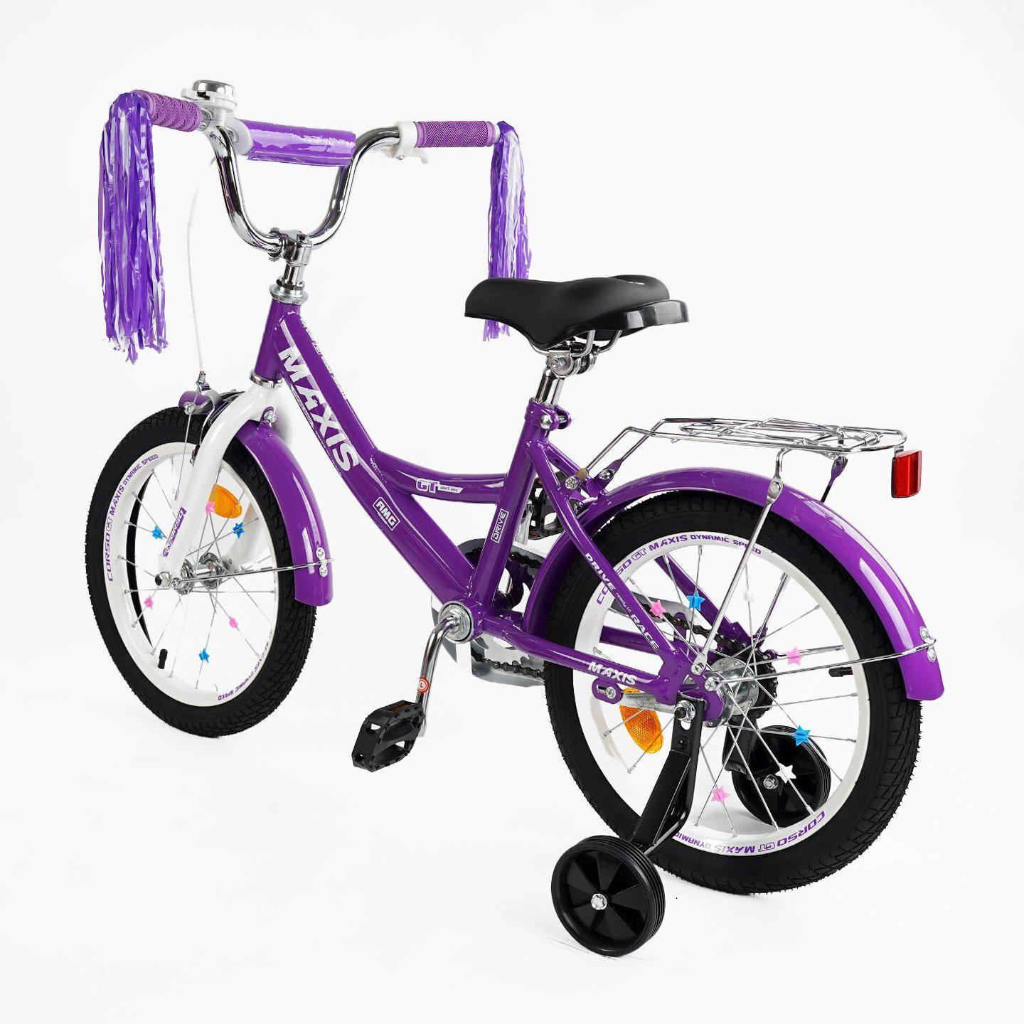 Велосипед двоколісний Corso MAXIS 16" для дівчинки з кошиком та багажником Фіолетовий - фото 3
