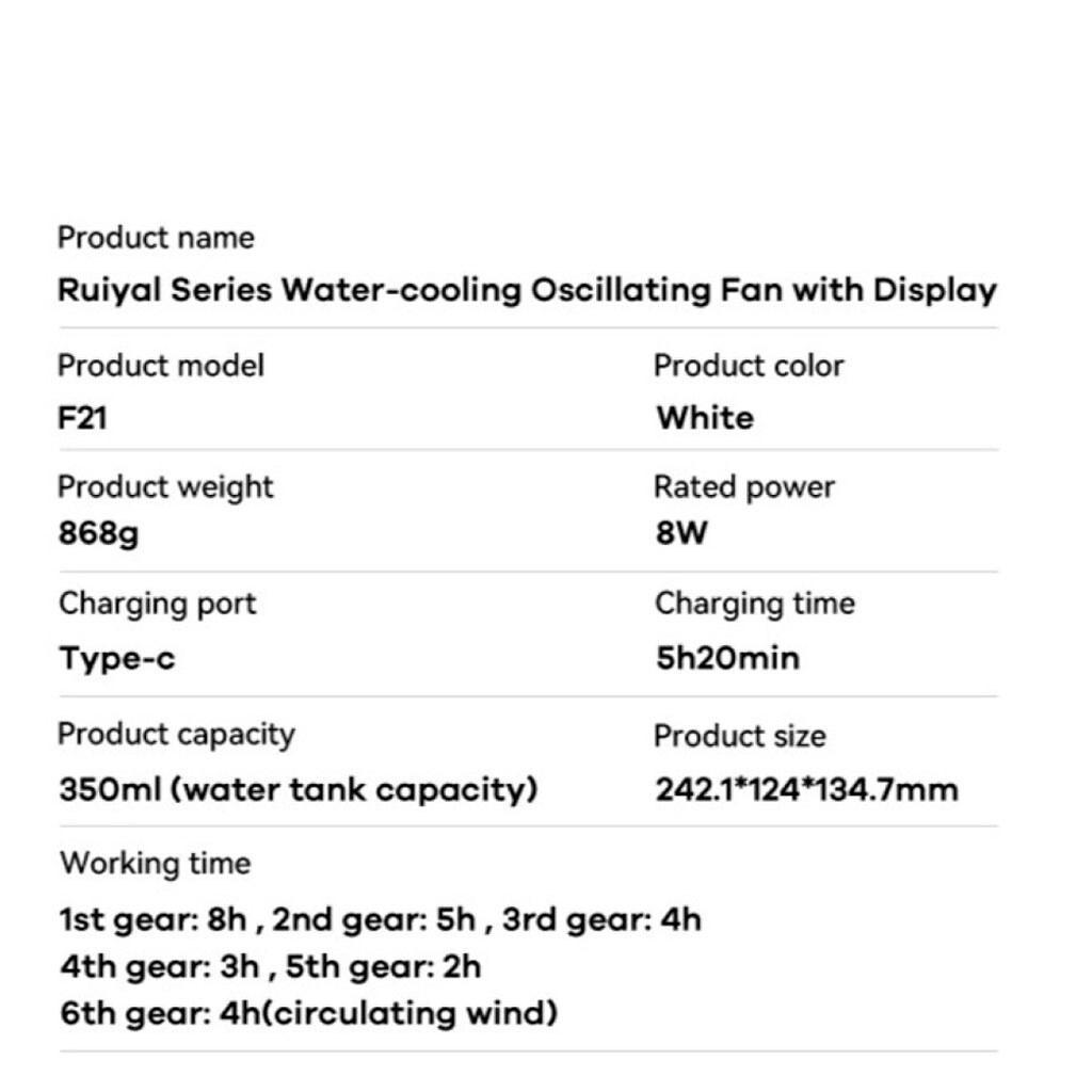 Вентилятор з водяним охолодженням Remax F21 з акумулятором 4000 mAh White (000523) - фото 7