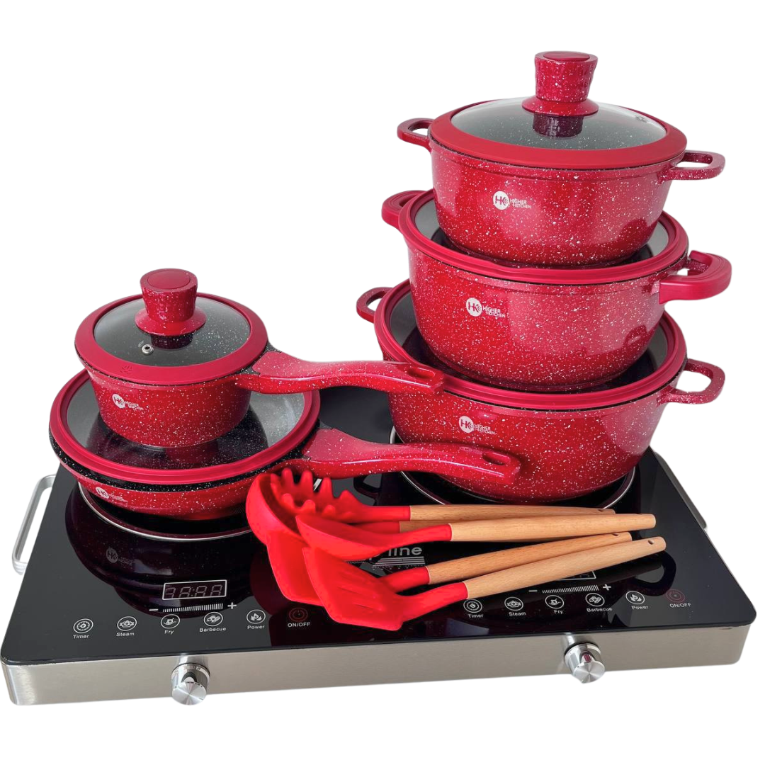 Набір посуду Higher Kitchen HK-316 з гранітним антипригарним покриттям 17 предметів Бордовий - фото 5 Набір посуду Higher Kitchen HK-316 з гранітним антипригарним покриттям 17 предметів Бордовий - фото 5