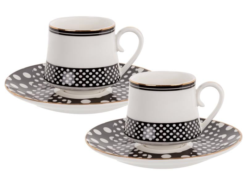 Набор кофейных чашек фарфоровых с блюдцем Lefard Горох 90 мл Белый (925-082)
