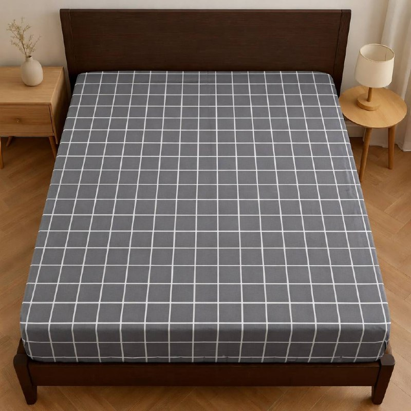 Простыня Клеточка на резинке бязь 180х200 см Серый (G-4844B/x180)