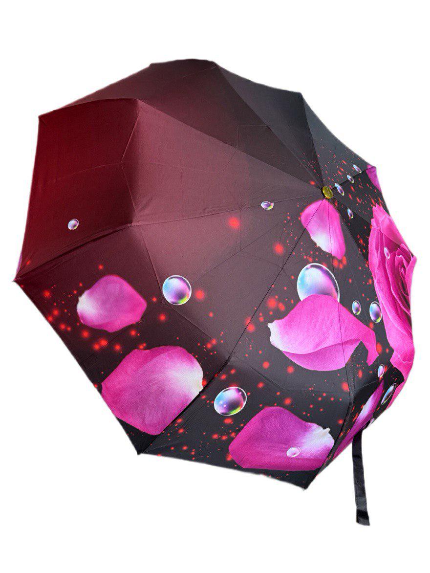Парасолька жіноча автоматична Rain Flowers з квітковим принтом анти-вітер 9 спиць Бордовий (1080/1) - фото 5