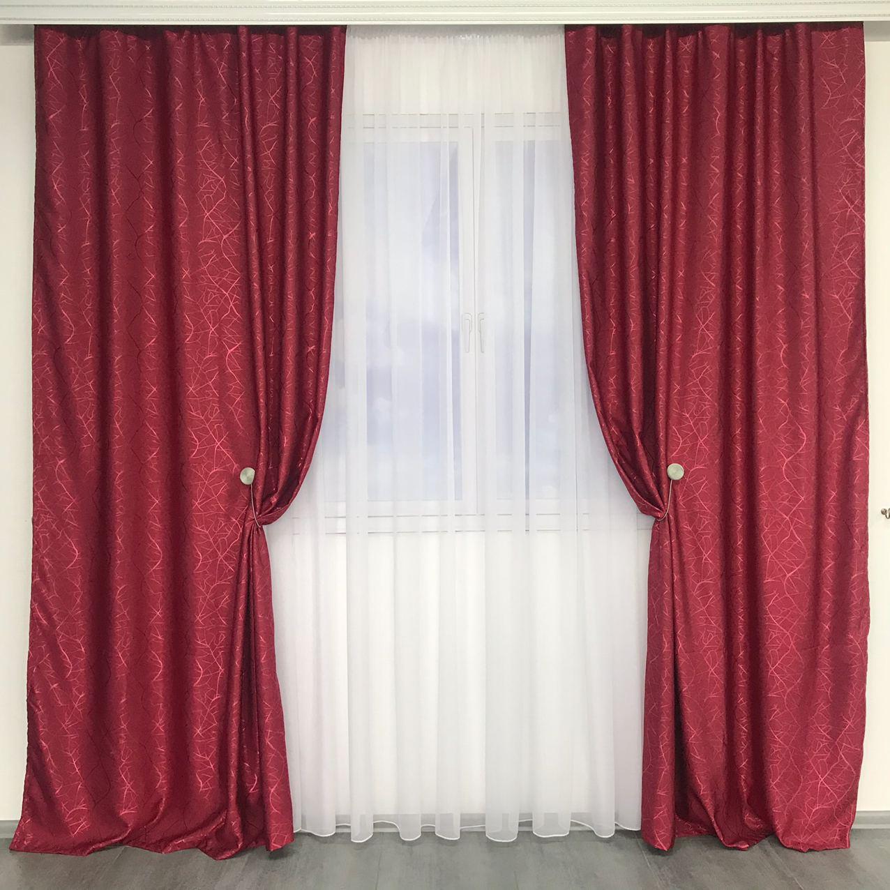 Комплект штор з льону блекаут 150x270 см 2 шт. ALBO Бордовий