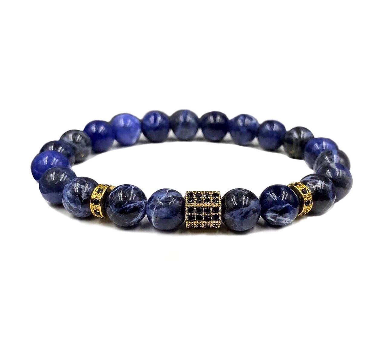 Браслет із содаліту з багатогранником та дисками р. 20 (90056)