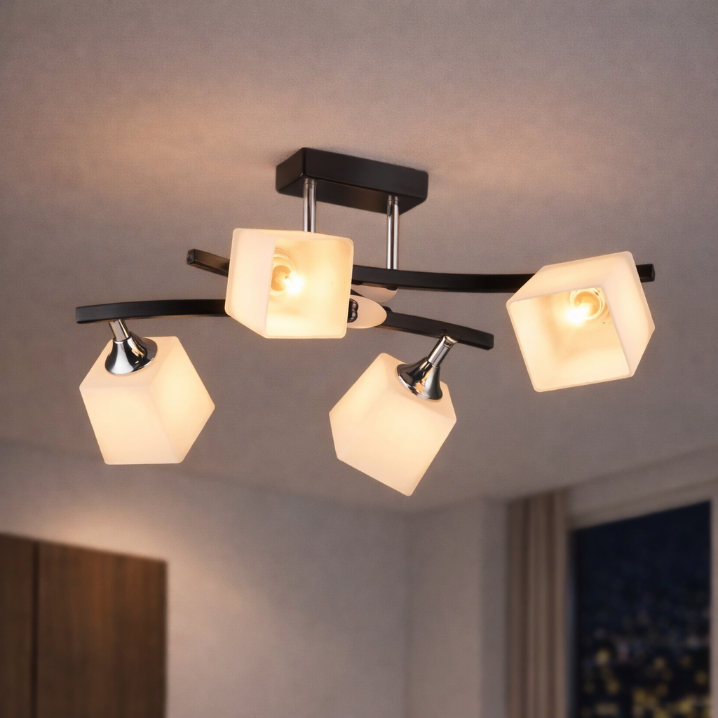 Люстра Sirius с поворотными плафонами из стекла под четыре лампы Е27 Черный/Хром (B N3324/4) Люстра Sirius с поворотными плафонами из стекла под четыре лампы Е27 Черный/Хром (B N3324/4)