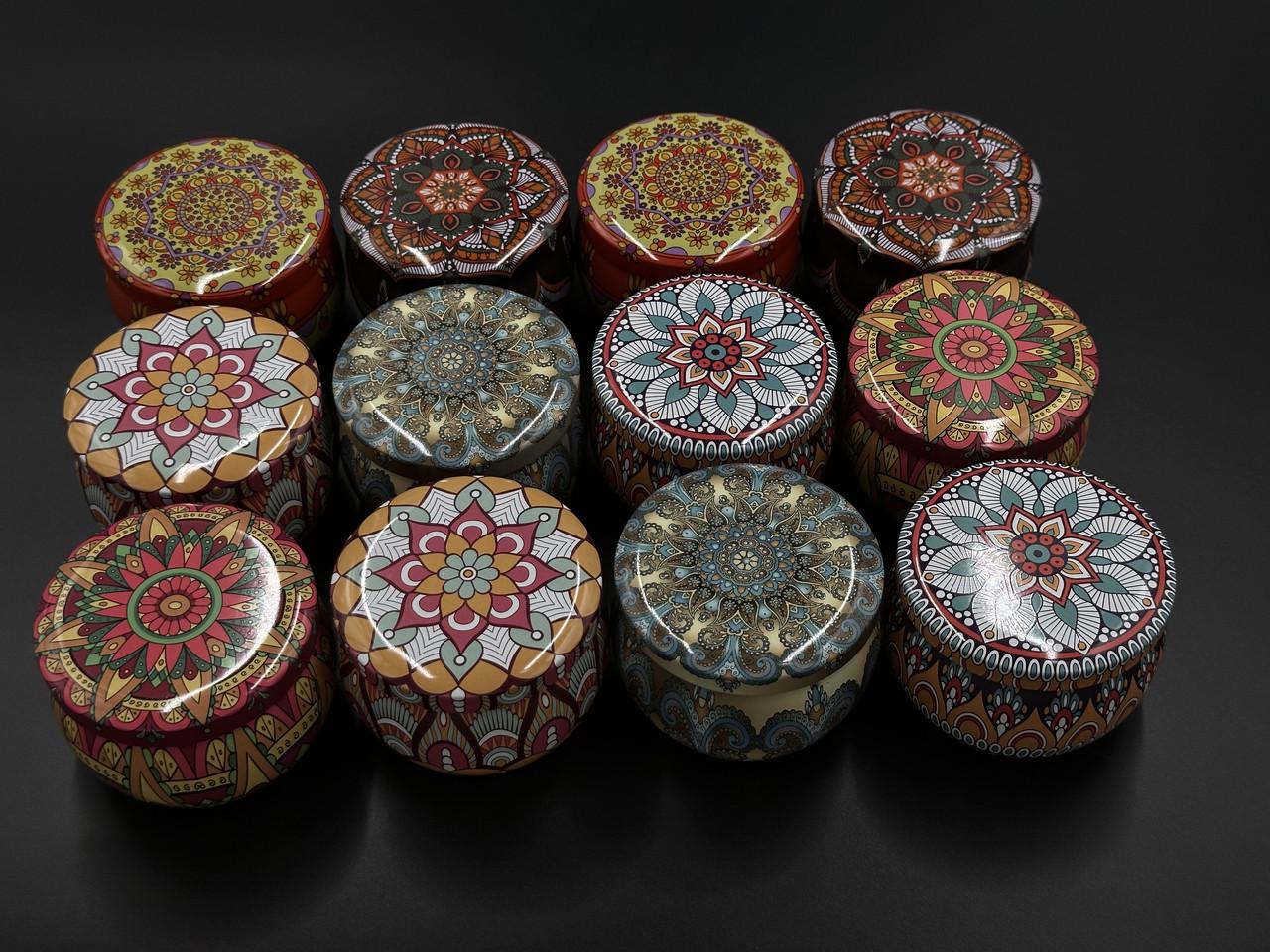 Коробка подарункова з абстрактним принтом металева кругла 12 шт. 7,5х5 см Різнокольоровий (GL-125-2) - фото 3