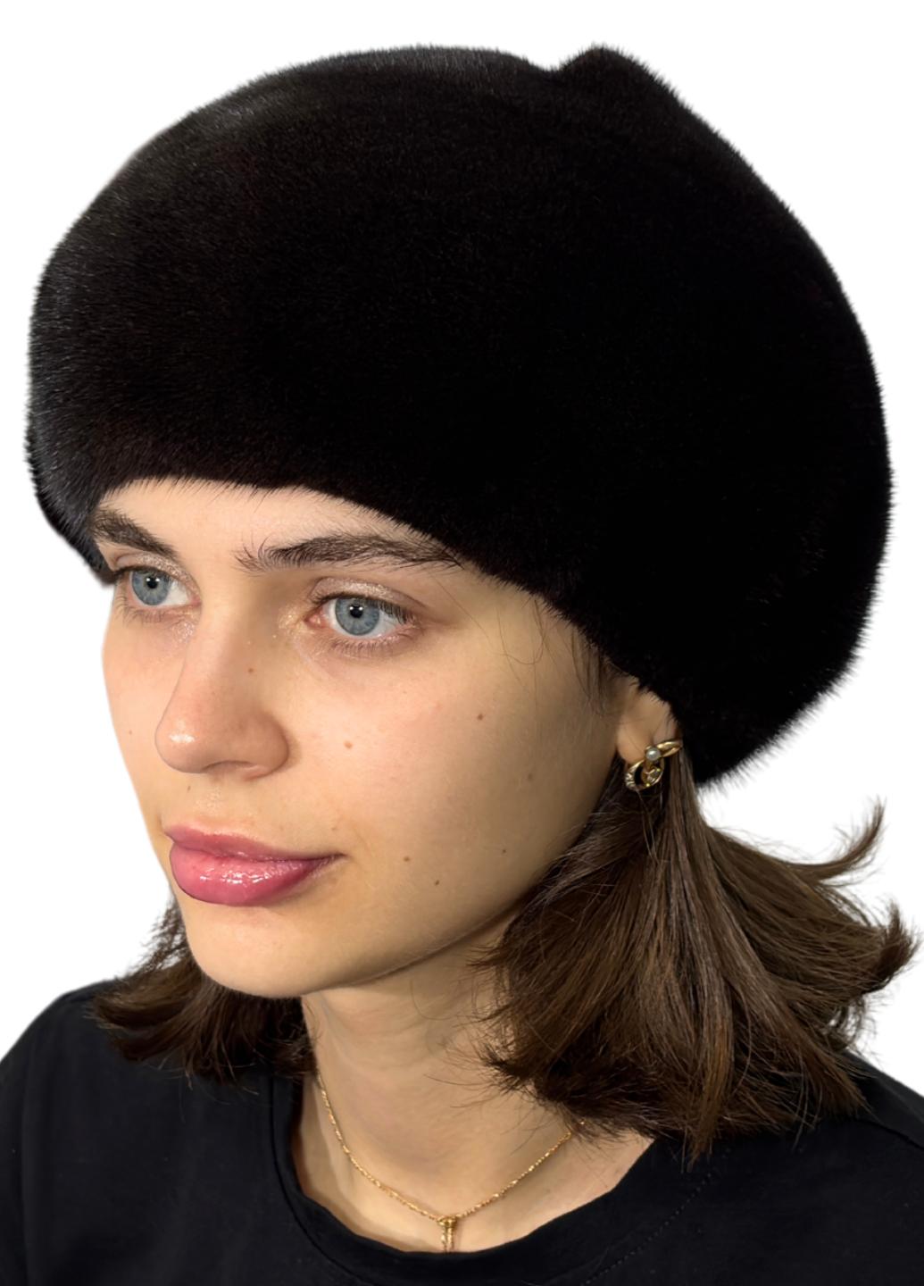 Берет женский Меховой стиль Бабочка из натурального меха норки Махагон (017/B)