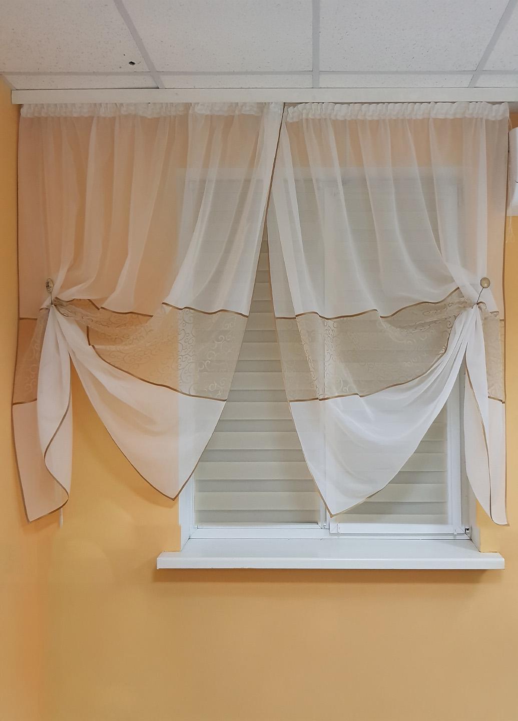 Комплект тюль к подоконнику Firanka карниз 200 см Белый с бежевым (70_8к)