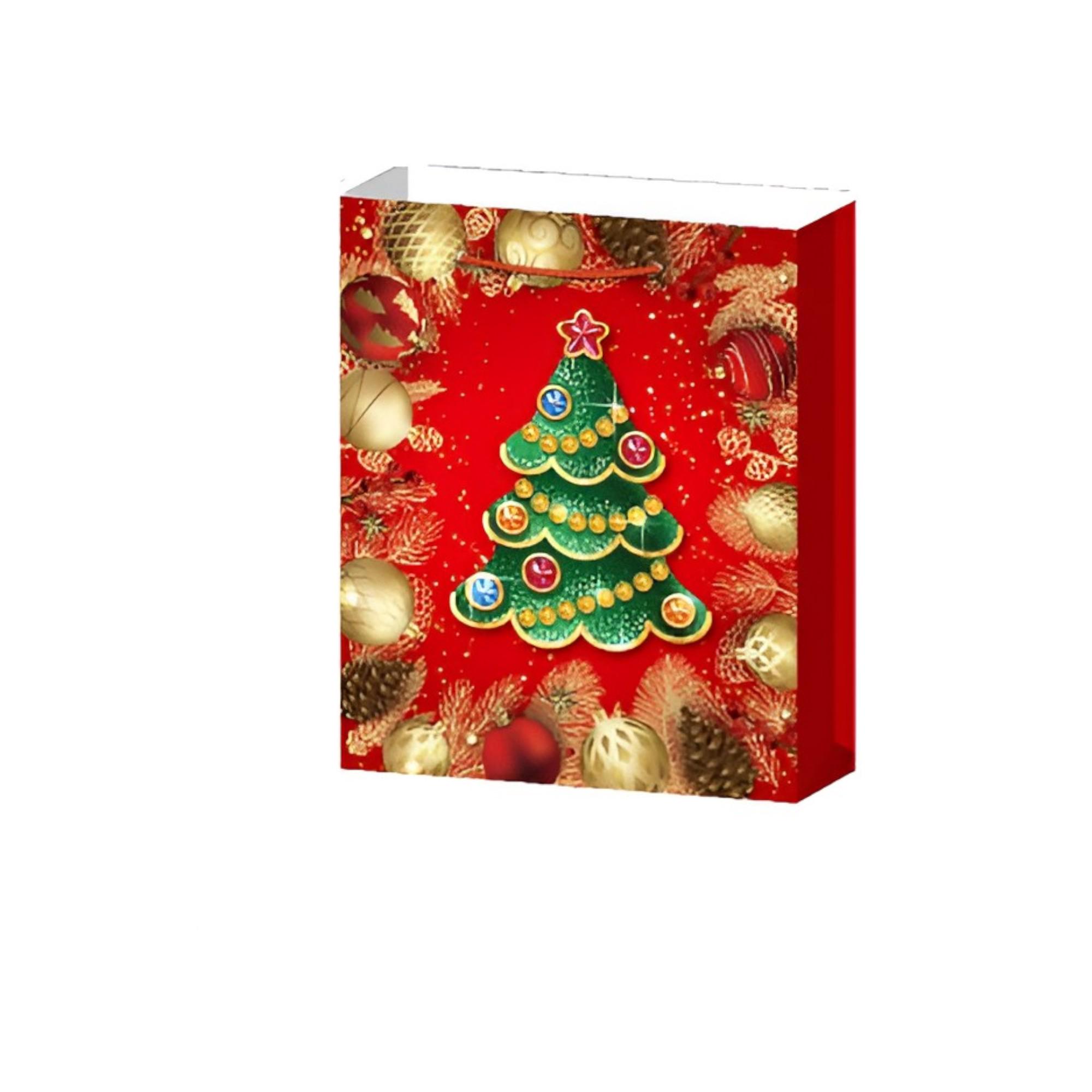 Подарочный пакет Christmas decorations 3D 26х32х10 см Красный (24460882)
