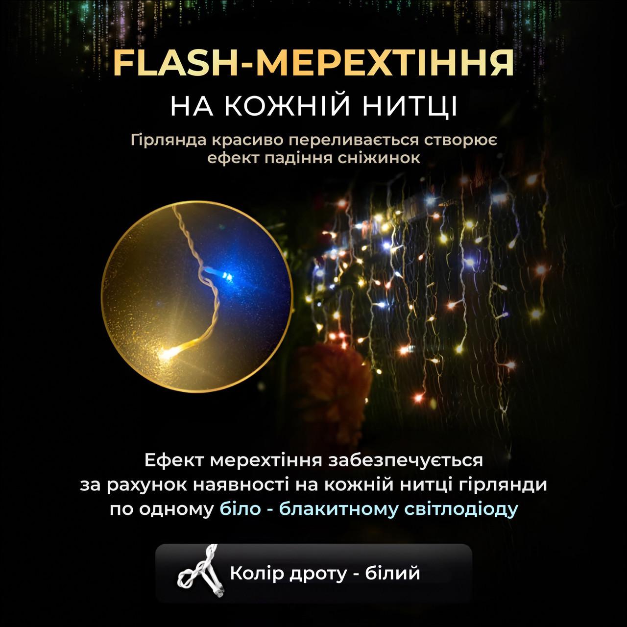 Гірлянда вулична Бахрома 750 LED білий дріт 25 м Різнокольоровий (25MWML) - фото 10