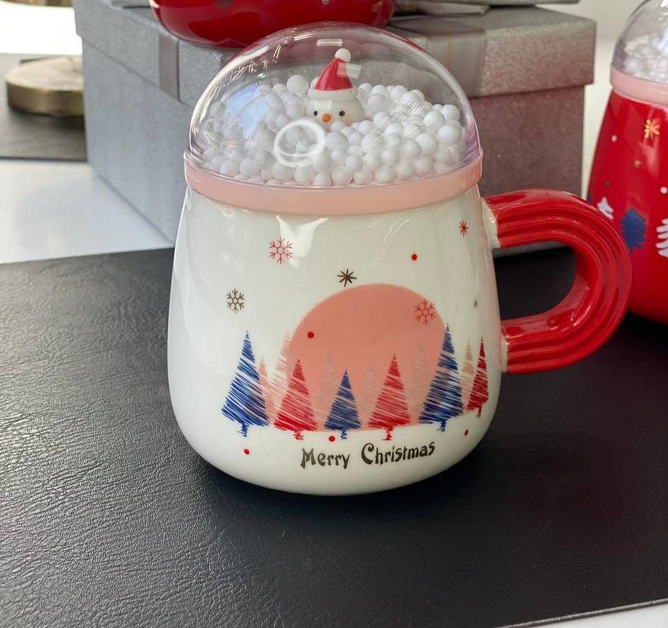 Чашка новорічна Olens Сніжне свято з кришкою кераміка 360 мл (8030-299)