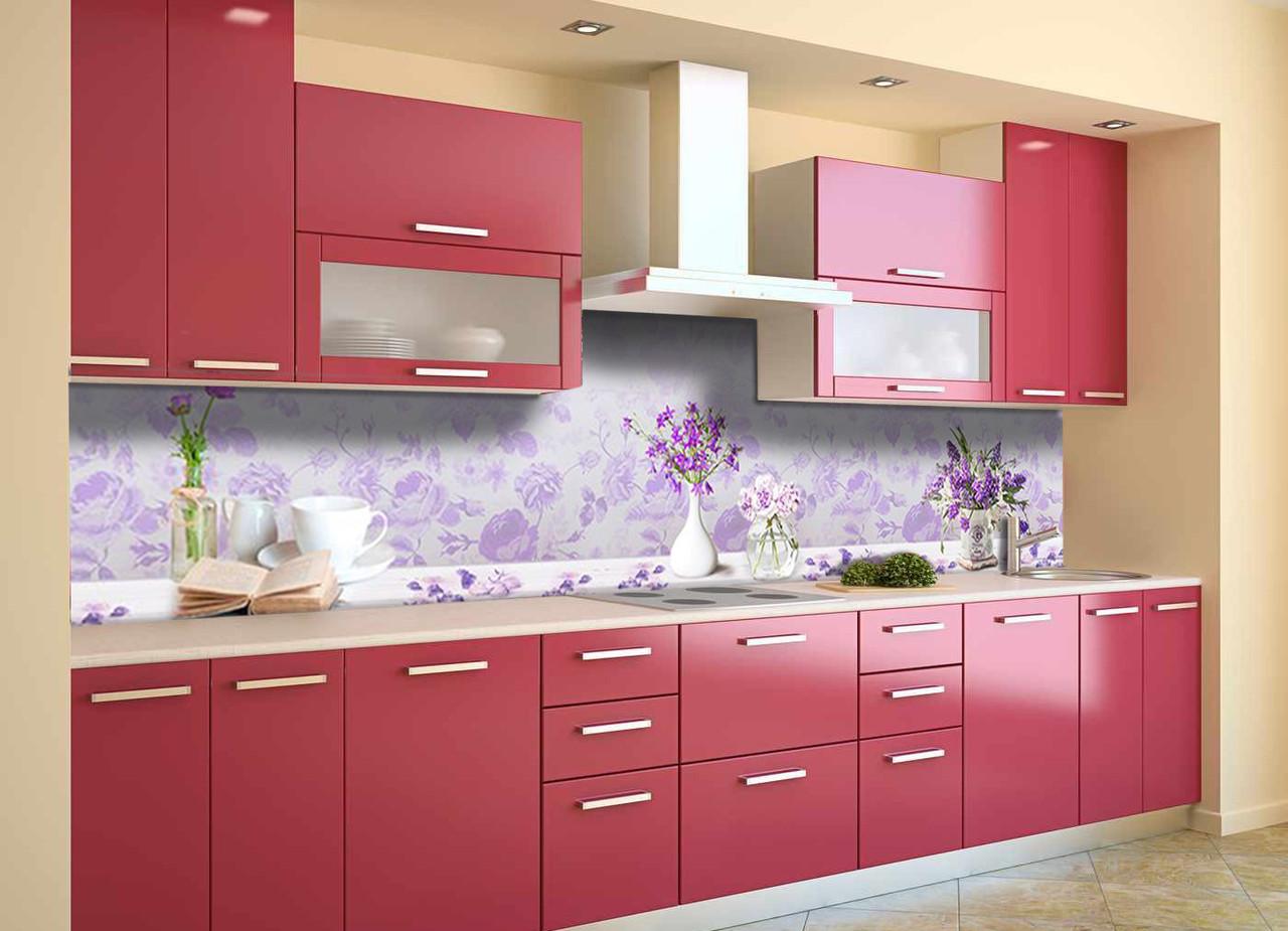 Кухонный фартук Фиолетовые цветы узор с самоклеющейся виниловой пленки 60х300 см Фиолетовый