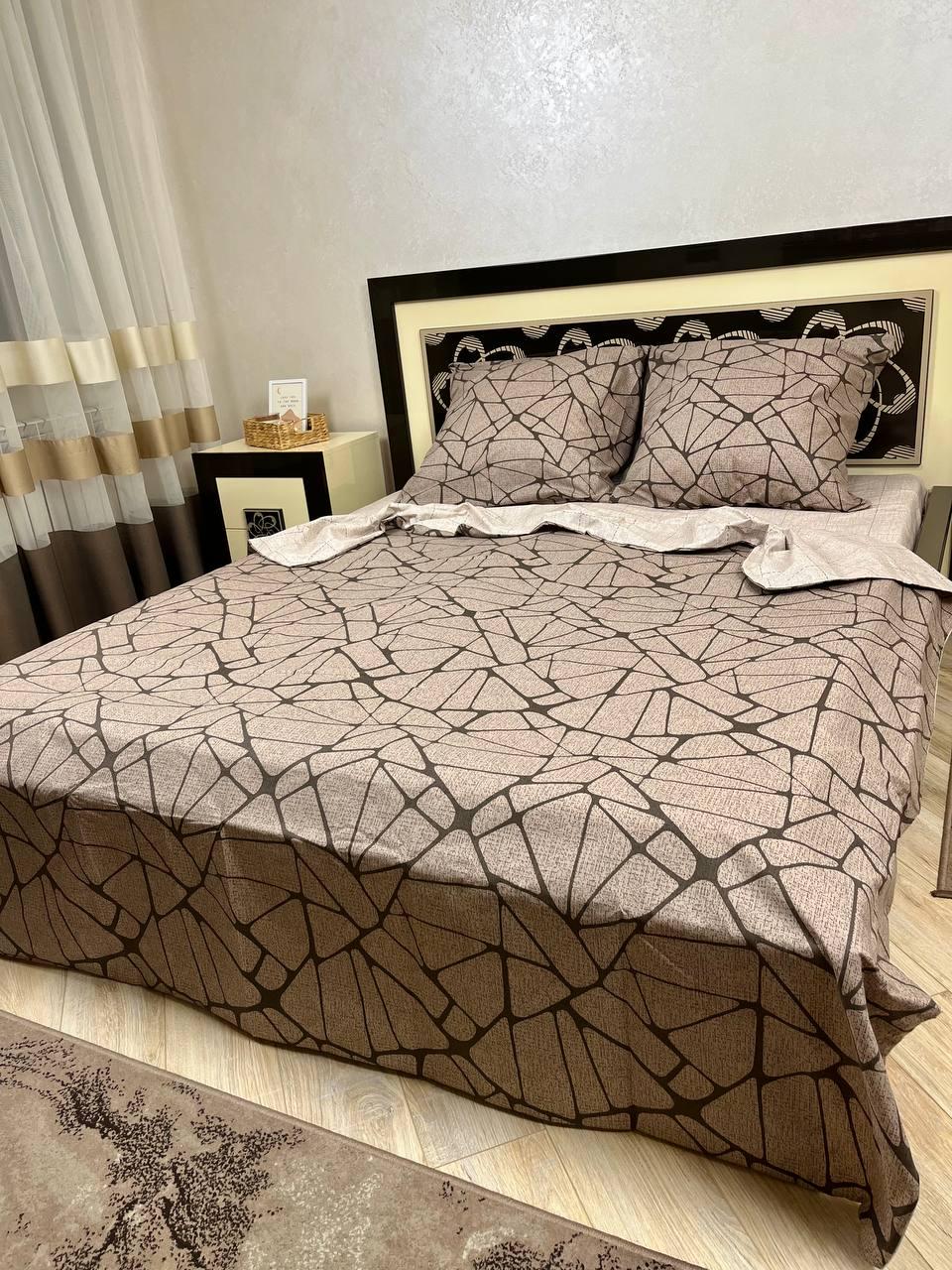 Комплект постільної білизни Візерунки бавовняний євро 200х22/50х70 см Коричневий