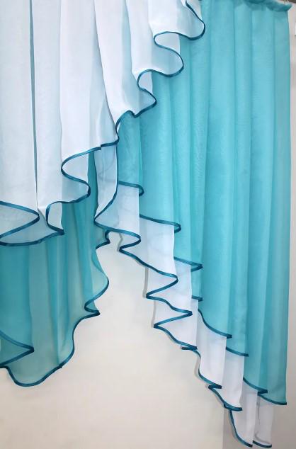 Шторки на кухню шифон 150х150 см Лазурний/Білий (022к) - фото 3