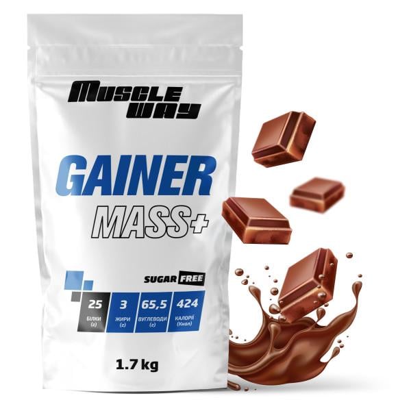 Гейнер для набору маси MuscleWay GAINER MASS+ без цукру вуглеводно-білковий 1,7 кг Шоколад (21-125-g-mw-rs1,7.4)