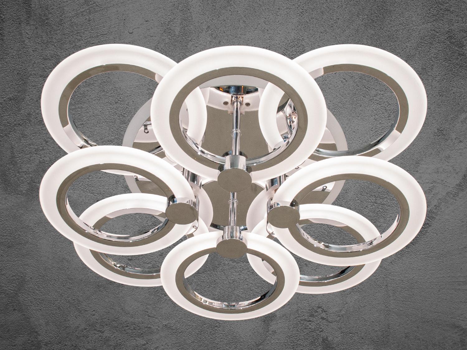 Люстра Led з колами та підсвічуванням A8022-4+4HR-LS 90W на 13 м2 Хром (1466490574) - фото 3 Люстра Led з колами та підсвічуванням A8022-4+4HR-LS 90W на 13 м2 Хром (1466490574) - фото 3