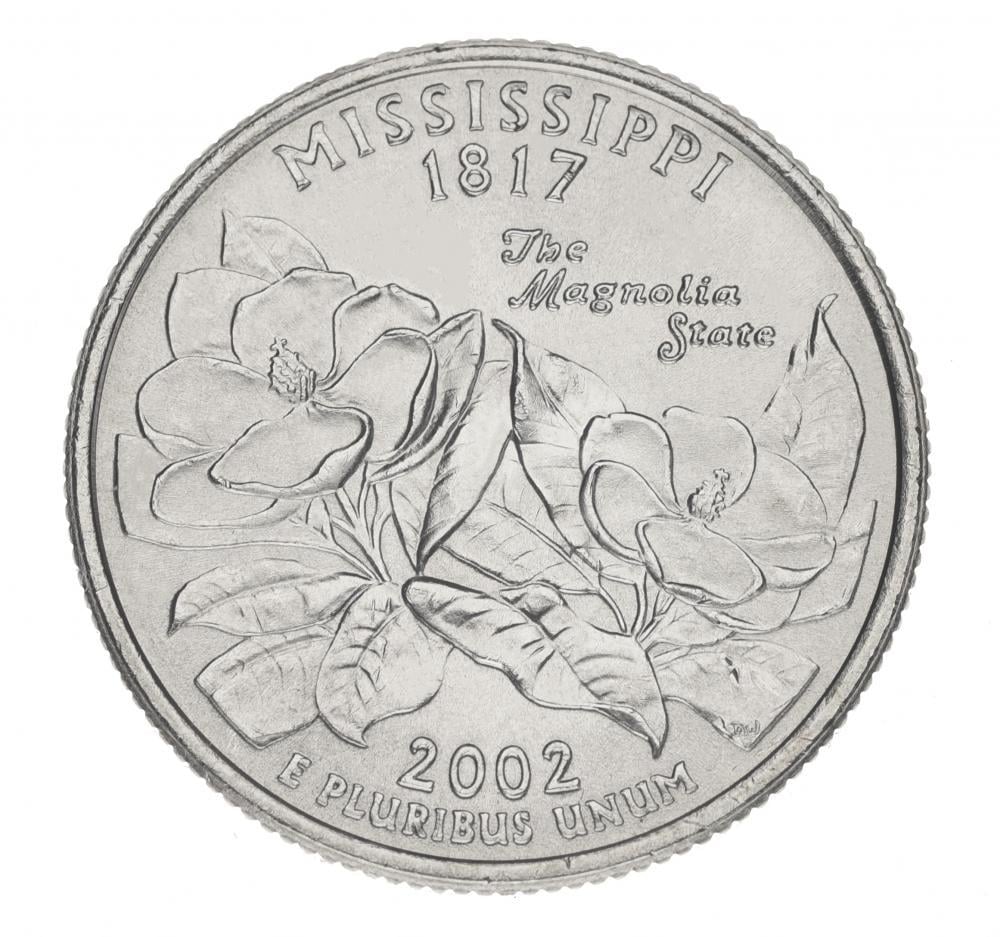 Коллекционная монета США 25 центов 2002 P Штаты и территории - Миссисипи UNC (KM#335)