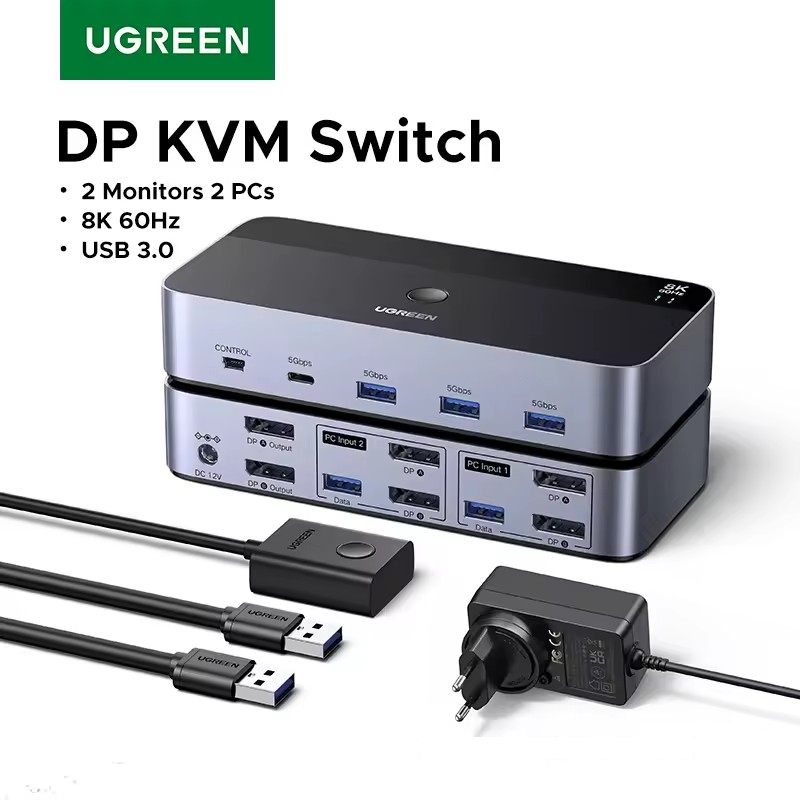 Комутатор UGREEN DP to DP 2in2 з можливістю спільного використання 2 ПК Black (55851) - фото 2