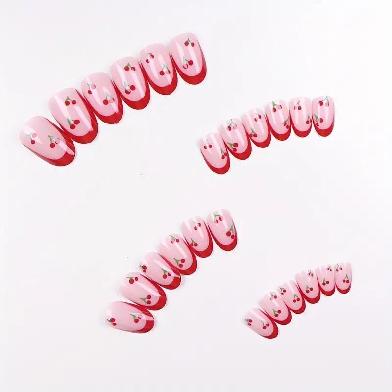 Накладні нігті Вишеньки з клейовими пластинами 24 шт. Нюд із червоним (2743174702) - фото 5