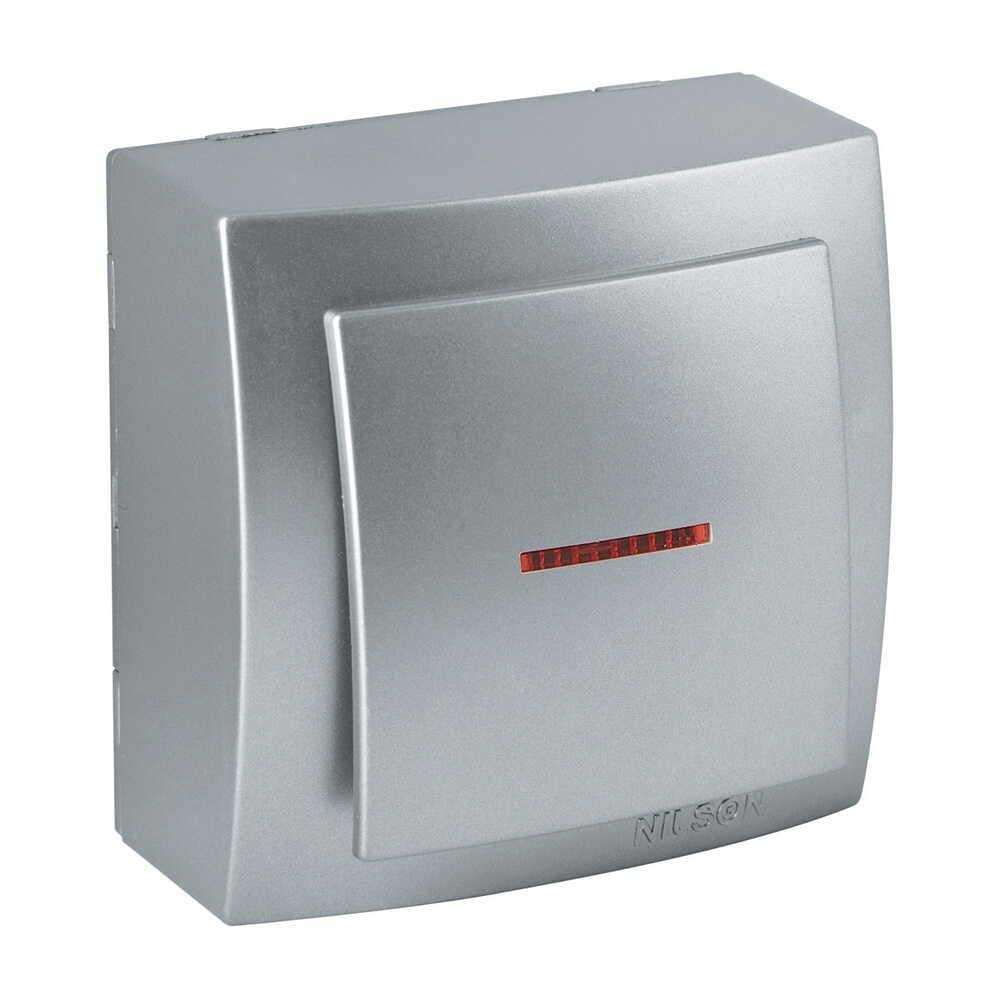 Вимикач одноклавішний Nilson Themis з підсвіткою Срібний (26131002)