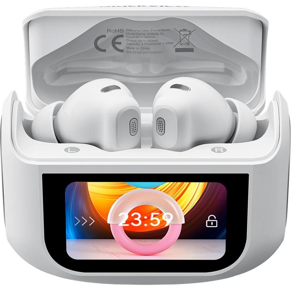 Наушники беспроводные TWS Blackview AirBuds 12 с эквалайзером и сенсорным LED-дисплеем White (6931548319726)