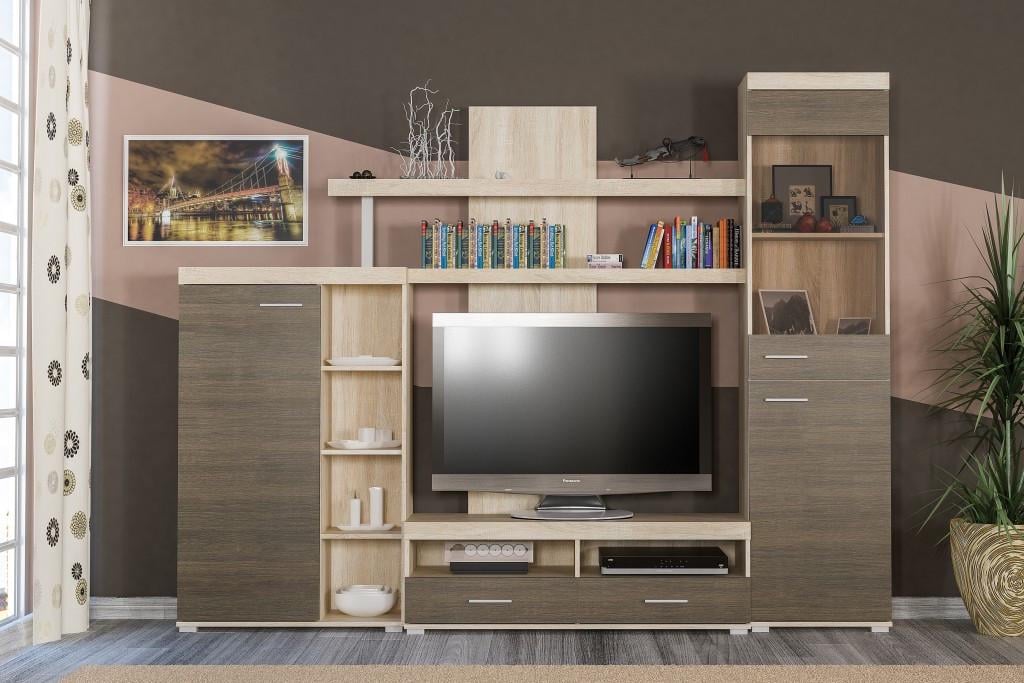 Стенка в гостиную небольшая Мебель Сервис Кай 250см Дуб сонома Стенка в гостиную небольшая Мебель Сервис Кай 250см Дуб сонома