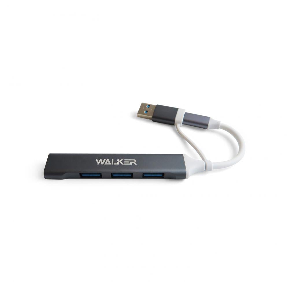 Переходник Walker USB HUB 4в1 WHUB-11 USB+Type-C to USB 3.0 4 USB порта Черный - фото 3