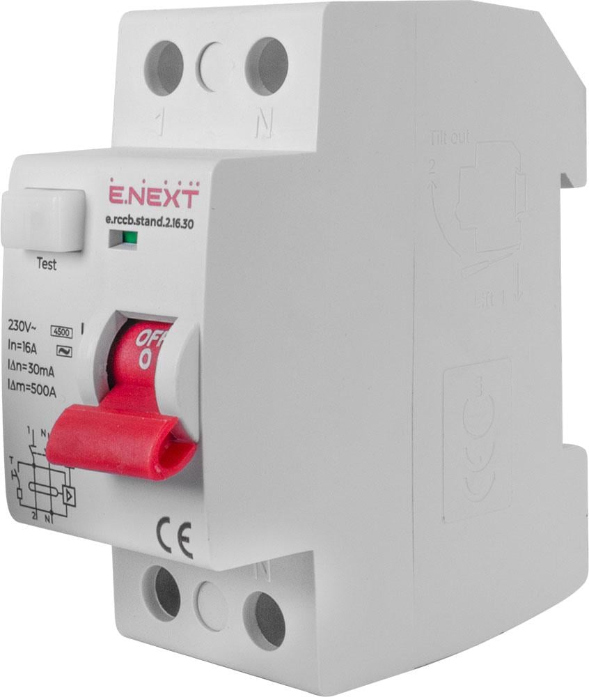 Выключатель дифференциального тока e.rccb.stand.2.16.30 2р 16А 30mA (s034011)