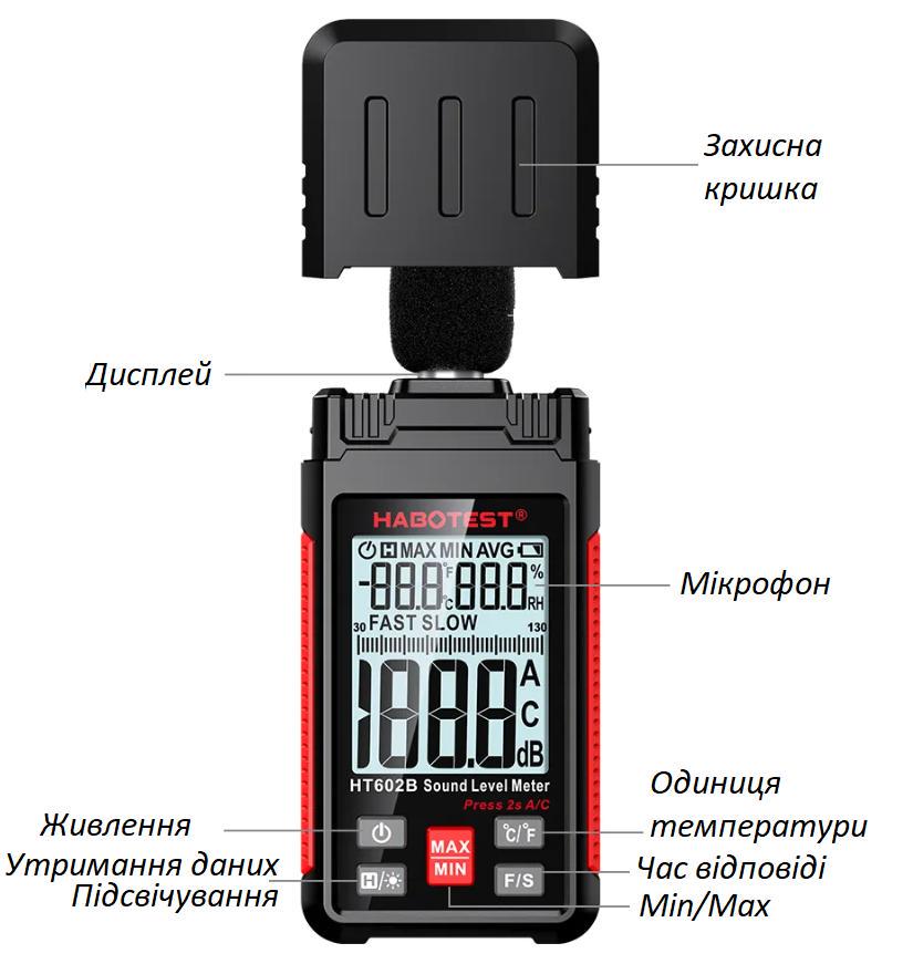 Вимірювач рівня звуку цифровий Habotest HT602B 30-130 дБ (78275777) - фото 3