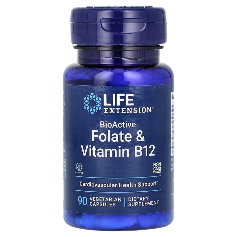 Фолат и Витамин B12 Life Extension BioActive Folate Vitamin B12 90 вег. капс. (2140815267)