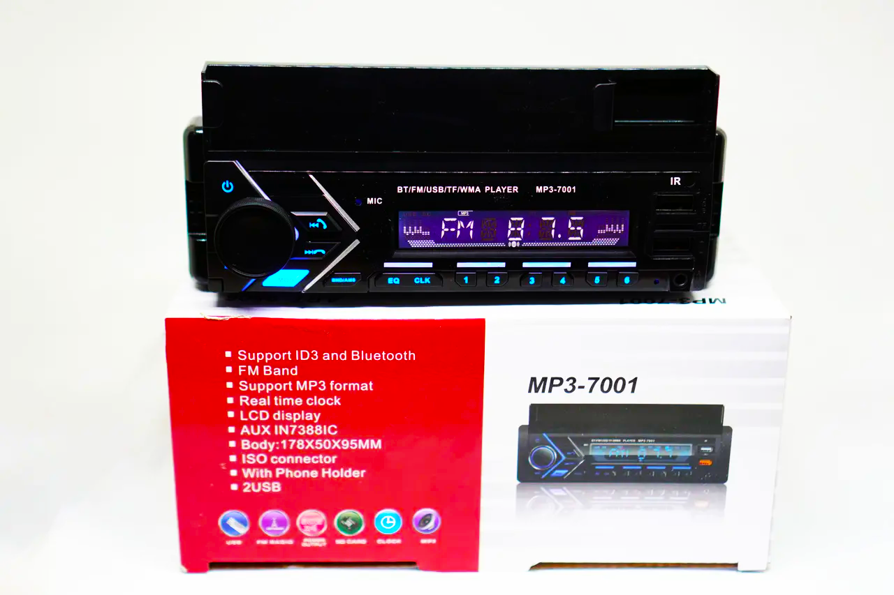 Автомагнитола Bluetooth 2xUSB MP3 FM microSD AUX с держателем для телефона 7001BT (24016039)