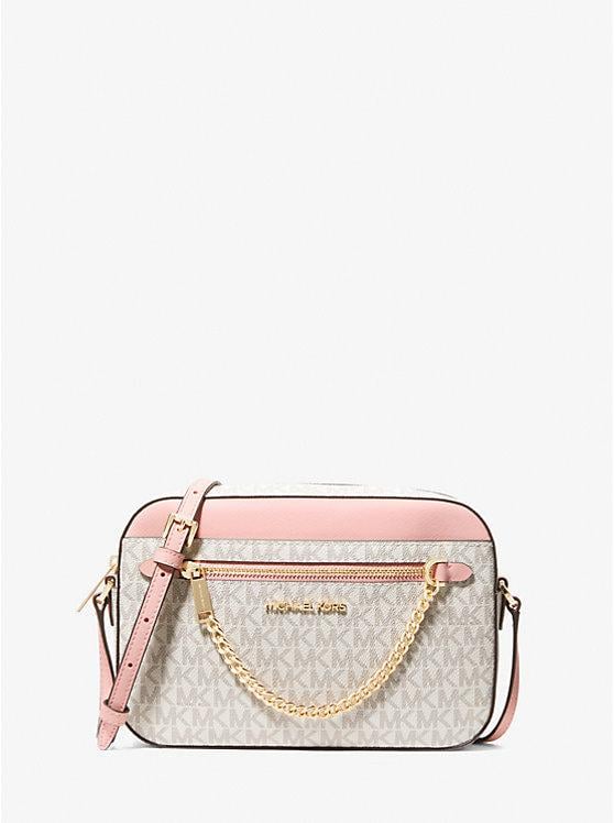 Женская сумка кросс-боди Michael Kors Jet Set Large Logo Crossbody Bag Ваниль/Розовый (194900274606)