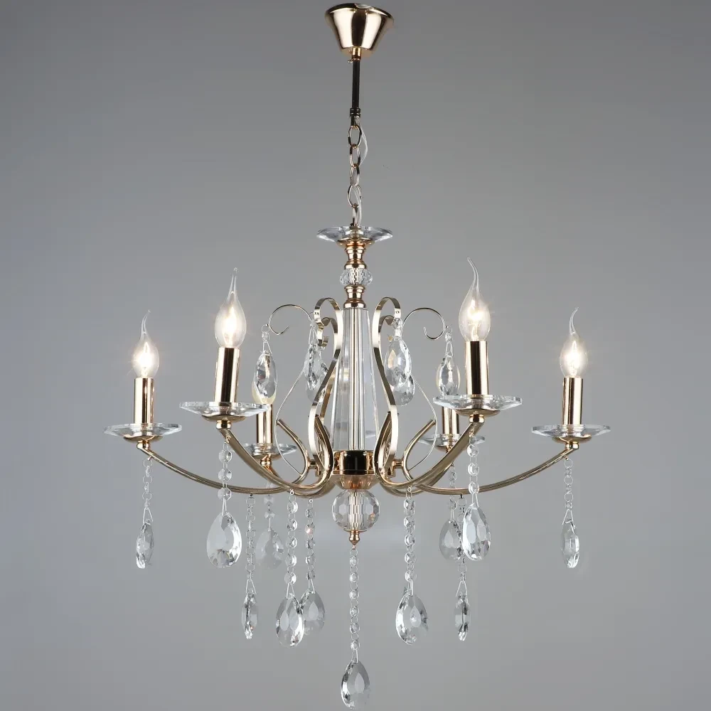 Люстра Sirius с хрустальными подвесами на шесть плафонов под лампу Е14 Хром (B NH4921/6)