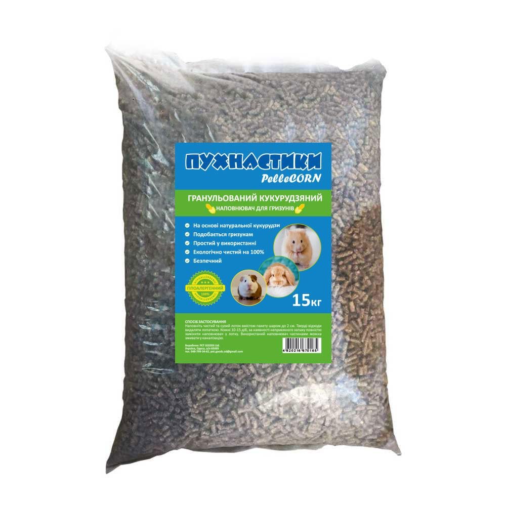 Наполнитель для грызунов и кошек Пушистики Pellecorn гранулированный кукурузный 15 кг (1443312665)