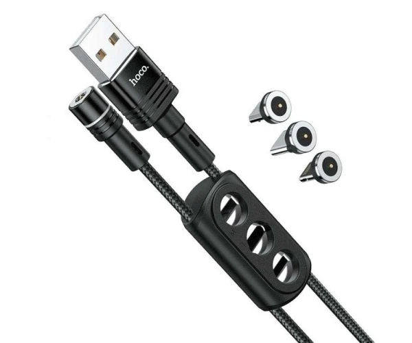 Кабель USB Hoco U98 Sunway Magnetic 3в1 Lightning/MicroUSB/Type-C 2,4 A 1,2 м Black