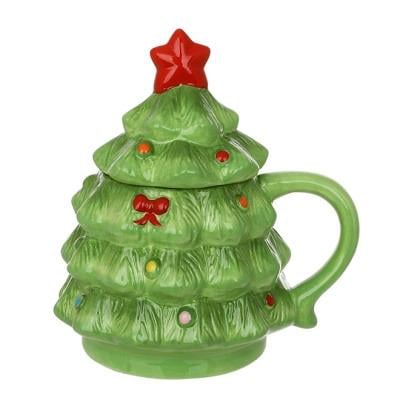 Чашка керамическая с крышкой Елка 470 мл (33824)