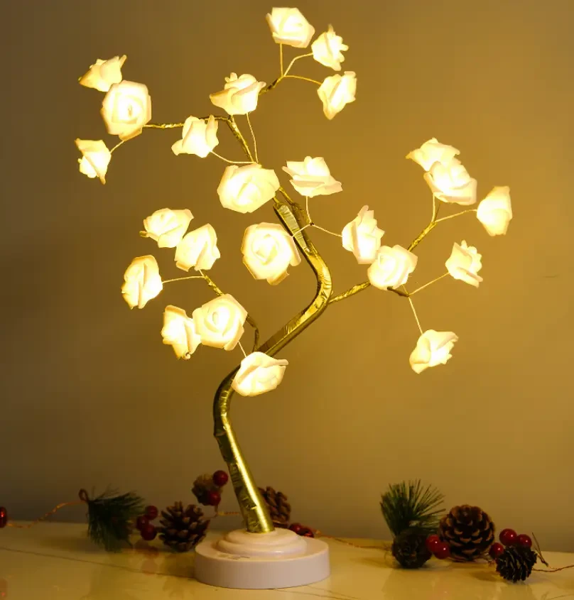 Ночник Дерево с розами USB Теплый белый (22720239)