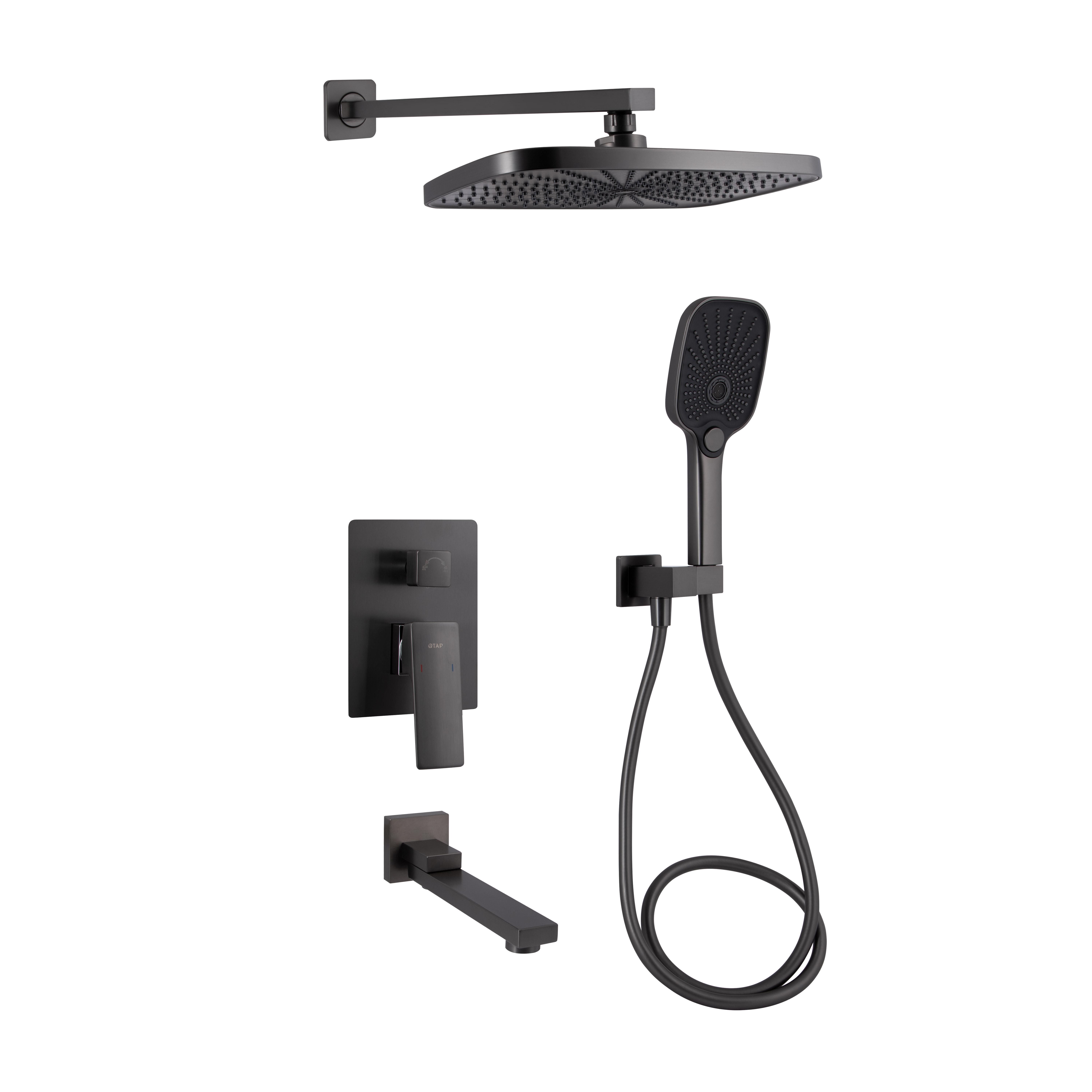 Душевая система Q-tap Gemini скрытого монтажа на три потребителя QTGEM114GMB45704 Gunmetal PVD Black (24141856)