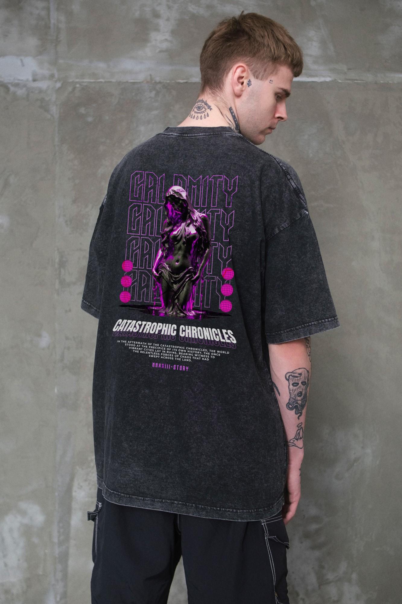 Футболка мужская оверсайз Without Washed вываренная с принтом Calomity L/XL Black (L8049622)