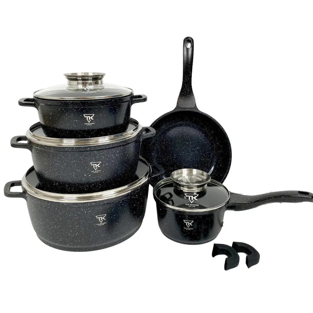 Набір посуду для індукції Top Kitchen TK-00020 з гранітним покриттям 10 предметів Чорний