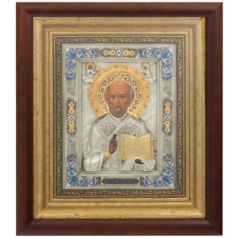 Ікона Святий Миколай Чудотворець зі срібла 37х32см (0103017025)