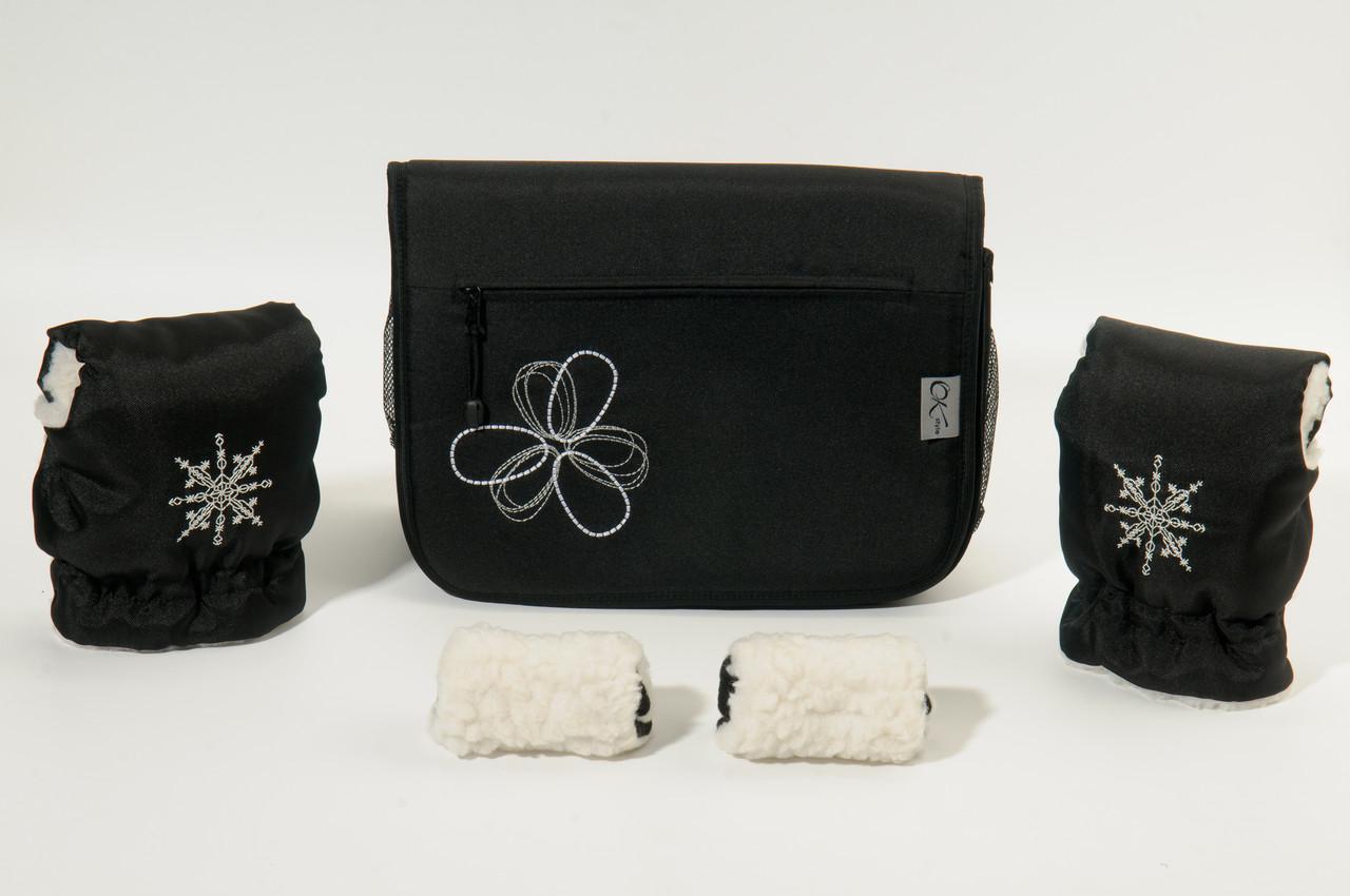 Комплект сумка і рукавички на коляску Ok Style Квітка Чорний