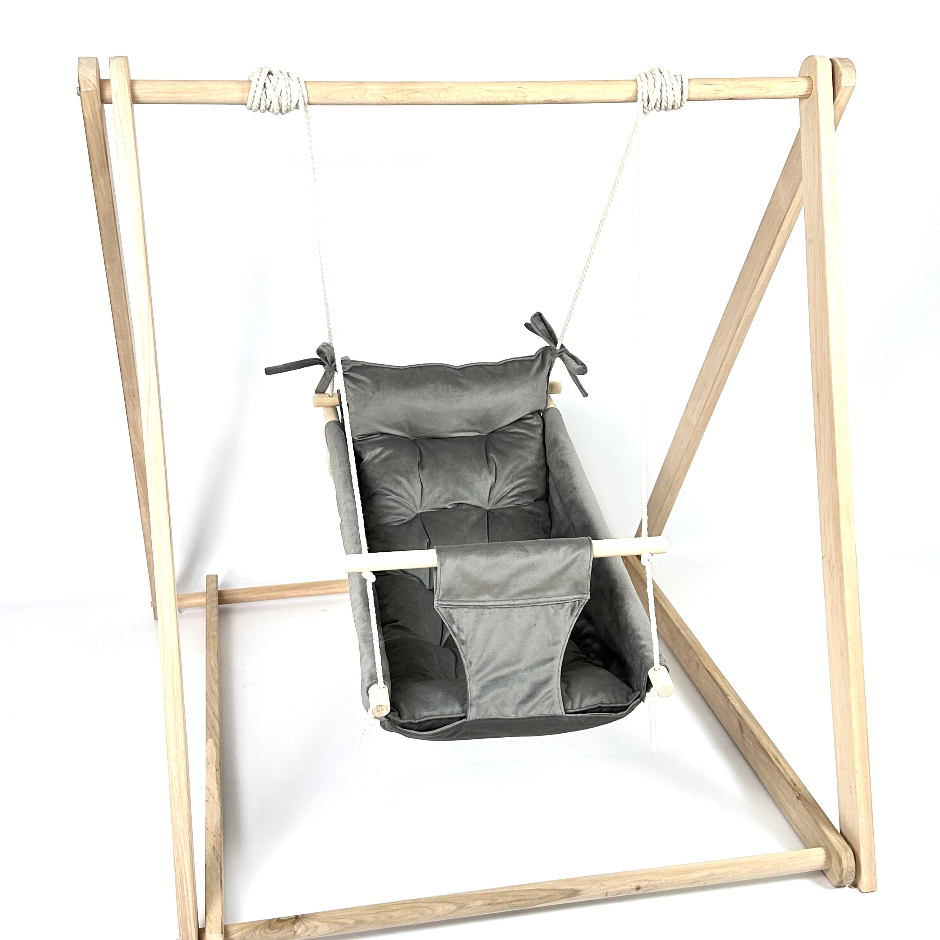 Комплект Деревянная опора и Колыханка из бархата Темно-серый (gs-9004)