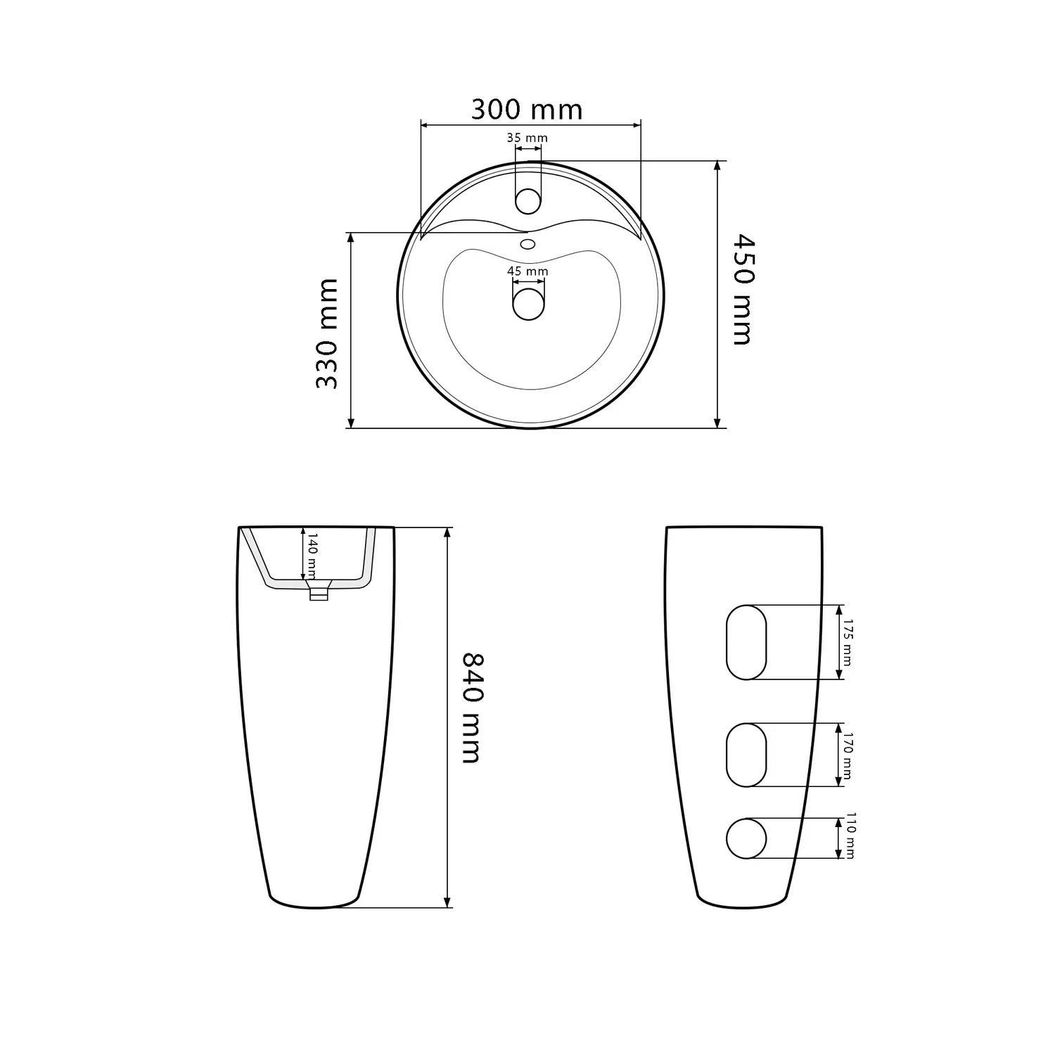 Умивальник підлоговий VBI Agriento круглий 450x450 мм Чорний глянцевий (RM-VBI-019005) - фото 6 Умивальник підлоговий VBI Agriento круглий 450x450 мм Чорний глянцевий (RM-VBI-019005) - фото 6
