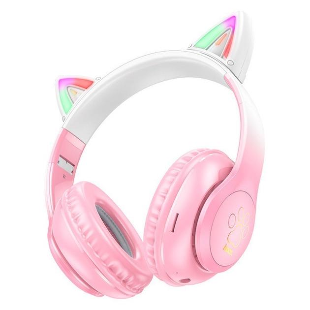 Наушники Hoco Cat ears W42-1 Bluetooth с подсветкой Розовый (20410064) - фото 3