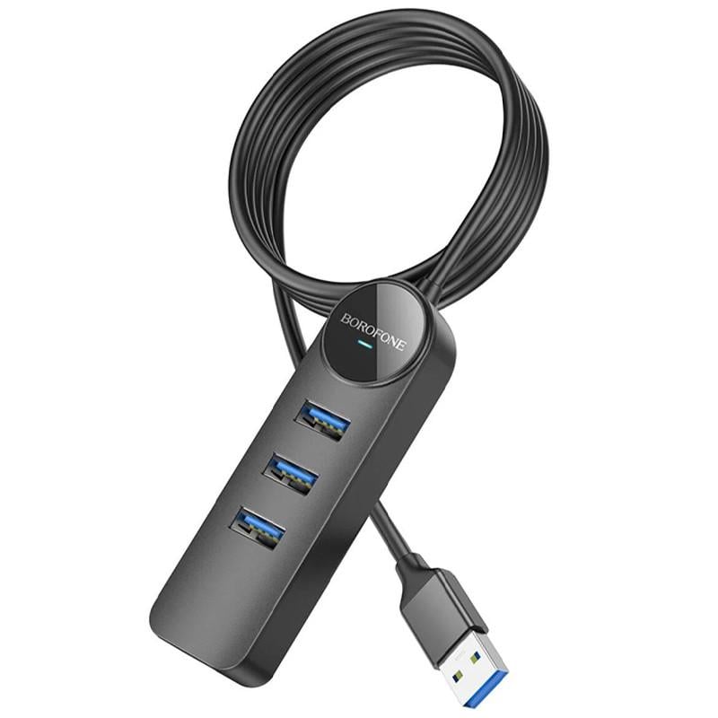 Переходник Borofone DH6 Erudite 4in1 100 Mbps Ethernet USB to USB2,0х3+RJ45 1,2 м Black (00000073981_1)