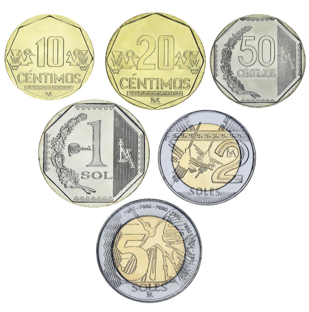 Коллекционные монеты Перу 6 шт. 2024 UNC 10/20/50/сентим/1/2/5 солей (М21388)